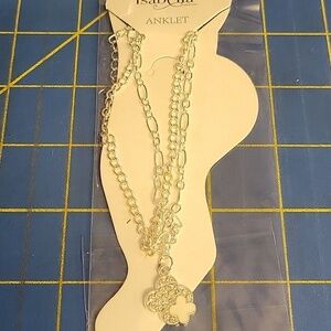 Isabella New York Silver Tone White & Rhinestone Charm 8.5 Ankle Bracelet NIP